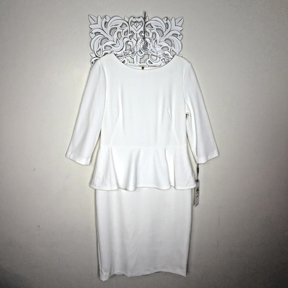 Calvin Klein Women's size 10 3/4 Sleeve Peplum Sheath Dress WHITE NWT MSRP $89